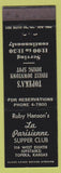 Matchbook Cover - Ruby Hanson's LA Parisienne Supper Club French Topeka KS