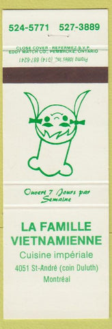 Matchbook Cover - La Famille Vietnamienne Vietnamese Montreal QC