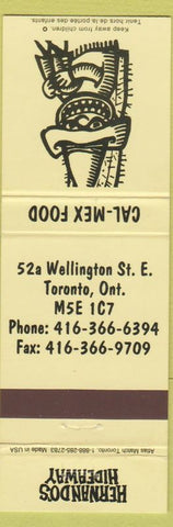 Matchbook Cover - Hernando's Hideaway Toronto ON Mexican restaurant yellow