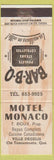 Matchbook Cover - Motel Monaco Cte Temiscouata QC