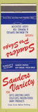 Matchbook Cover - Sanders Pro Shops Bowling Variety Store ON CHAIN