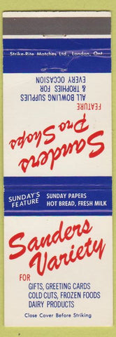 Matchbook Cover - Sanders Pro Shops Bowling Variety Store ON CHAIN
