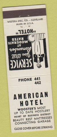 Matchbook Cover - American Htoel Wooster OH low phone #