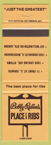 Matchbook Cover - Bobby Rubino's Ribs Toronto Ottawa London Mississauga ON