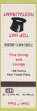 Matchbook Cover - Top Hat Restaurant Park Forest IL