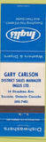 Matchbook Cover - Inglis Dishwashers Gary Carlson Toronto ON