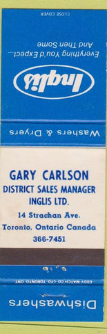 Matchbook Cover - Inglis Dishwashers Gary Carlson Toronto ON