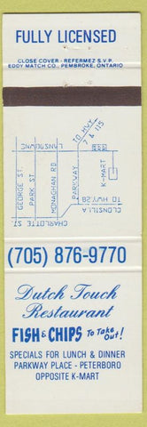 Matchbook Cover - Dutch Touch Restaurant Fish Chips Peterboro ON