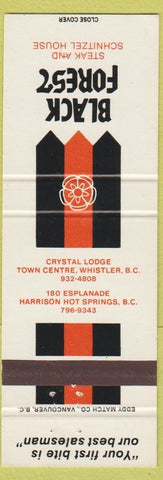 Matchbook Cover - Black Forest Steak Schnitzel Harrison Hot Springs Whistler BC