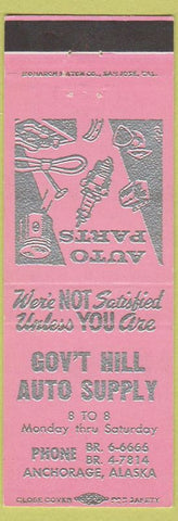 Matchbook Cover - Govt Hill Auto Supply Anchorage AK Alaska pink
