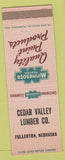 Matchbook Cover - Cedar Valley Lumber Fullerton NE Minnesota Paints