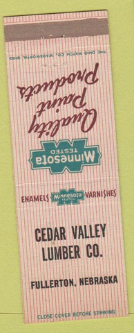 Matchbook Cover - Cedar Valley Lumber Fullerton NE Minnesota Paints