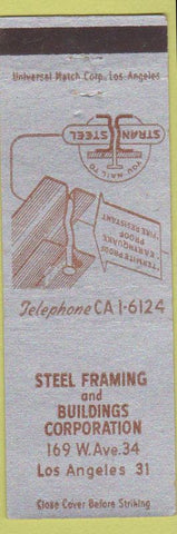 Matchbook Cover - Steel Framing Buildings Stran Steel Los Angeles CA