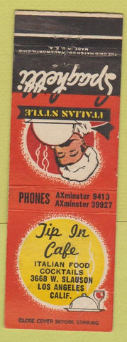 Matchbook Cover - Tip In Cafe Italian Los Angeles CA