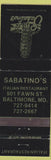 Matchbook Cover - Sabatino's Italian Restaurant Baltimore MD WEAR