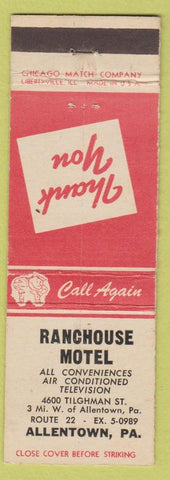 Matchbook Cover - Ranchouse Motel Allentown PA