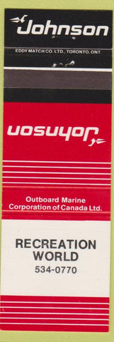 Matchbook Cover - Johnson Boat Motors Recreation World Canada