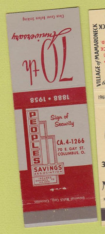 Matchbook Cover - Peoples Savings Loan Columbus OH 70th Anniversary