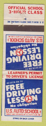Matchbook Cover - Driving School US Auto School NJ Nassau Suffolk