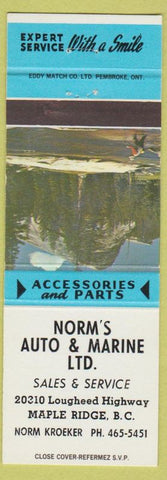 Matchbook Cover - Norms Auto Marine Maple Ridge BC