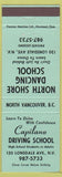 Matchbook Cover - Capilano Driving School North Vancouver BC light green