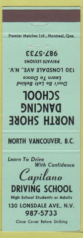 Matchbook Cover - Capilano Driving School North Vancouver BC light green