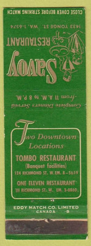 Matchbook Cover - Savoy Restaurant Toronto? ON