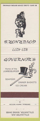 Matchbook Cover - Governor's Hamburgers Stillwater ME top hate