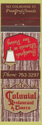 Matchbook Cover - Colonial Restaurant Tavern Brantford ON