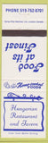 Matchbook Cover - Hungarian Restaurant Tavern Canada