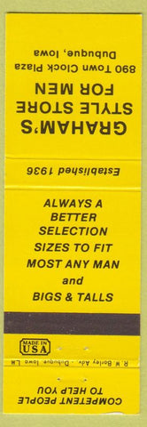 Matchbook Cover - Graham's Style Store Men's Clothes Dubuque IA