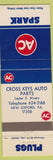 Matchbook Cover - AC Spark Plugs Cross Keys Auto Parts New Oxford PA