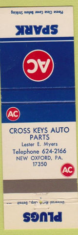 Matchbook Cover - AC Spark Plugs Cross Keys Auto Parts New Oxford PA