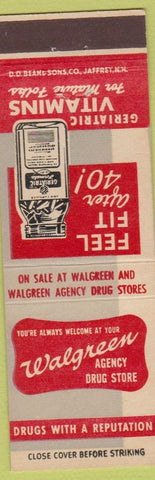 Matchbook Cover - Geriatric Vitamins Walgreen Drug Stores