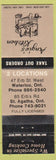 Matchbook Cover - Angie's Kitchen ST Agatha ON Waterloo