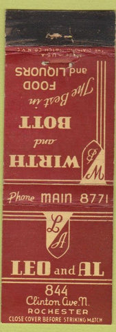 Matchbook Cover - Leo and Al Wirth and Bott Restaurant Rochester NY WEAR