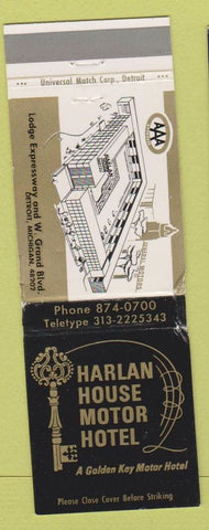 Matchbook Cover - Harlan House Motor Hotel Detroit MI WORN