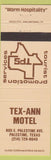 Matchbook Cover - Tex Ann Motel Palestine TX