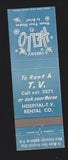 Matchbook Cover - Hospital TV Rentals