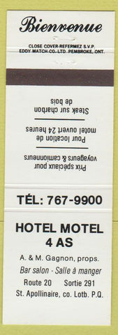 Matchbook Cover - Hotel Motel 4 AS ST Apollinaire QC