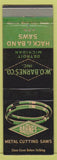 Matchbook Cover - WO Barnes Hack Saws Band Saws Detroit MI WEAR