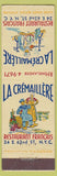 Matchbook Cover - La Cremaillere French Restaurant New York City
