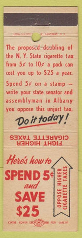 Matchbook Cover - Fight Cigarette Taxes Albany NY New York