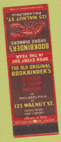 Matchbook Cover - Bookbinder's Restaurant Philadelphia PA lobster