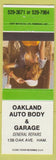 Matchbook Cover - Oakland Auto Body Hamilton ON pinup green