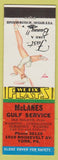 Matchbook Cover - McLanes Gulf oil gas York PA pinup Bunny