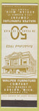 Matchbook Cover - Walper Furniture Company Adrian MI low phone #