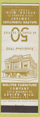Matchbook Cover - Walper Furniture Company Adrian MI low phone #