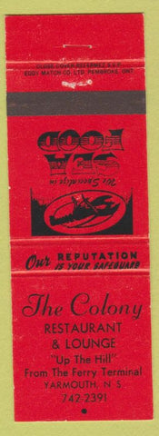 Matchbook Cover - Colony Restaurant Yarmouth NS