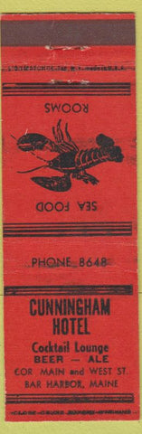 Matchbook Cover - Cunningham Hotel Bar Harbor ME Lobster